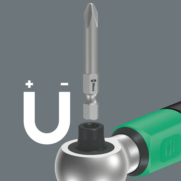 The Safe-Torque A 2 torque wrench has a " bit mounting with a strong permanent magnet and is suitable for bits with 1/4" external hexagon drive as per DIN ISO 1173-C 6.3 and E 6.3 and Wera connection series 1 and 4.